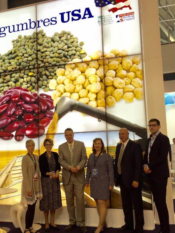 USDBC representatives to Alimentaria with FAS/Spain and industry, left to right: Candy Willet - Steele & Company, Cindy Brown - Chippewa Valley Bean, Marcos Mandojana - U.S. Consul General, Rachel Bickford FAS/Spain, Joe Cramer - Michigan Bean Commission, Pierfrancesco Sportelli - Columbia Grain