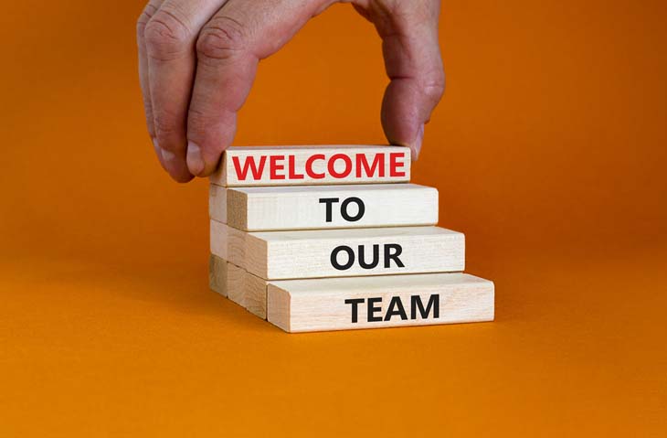 Welcome message spelled in blocks.